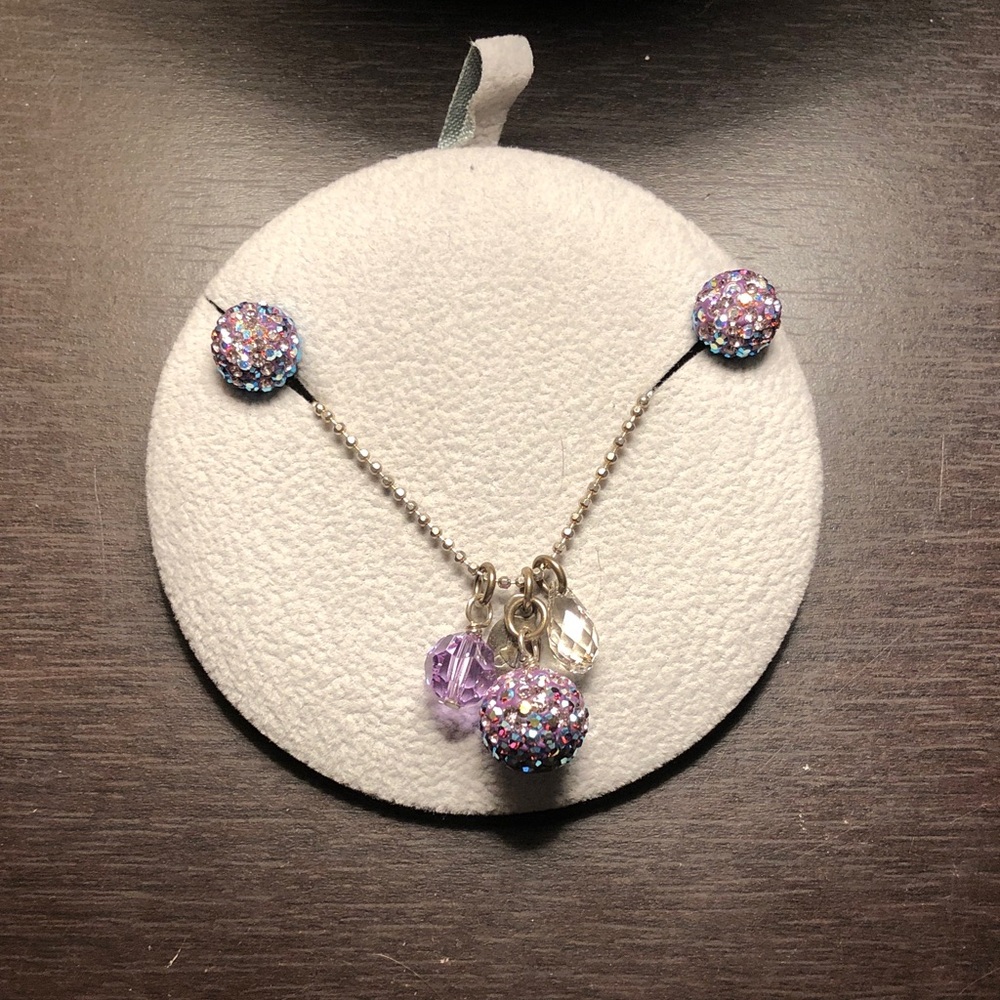 Hillberg & Berk Sparkle Collection Purple and Silver Necklace and Earrings set